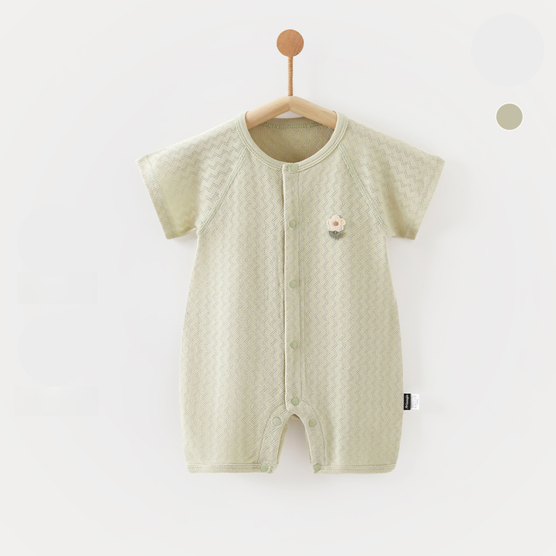 100% Cotton Short Sleeve Snap-Up Romper - Green - Organic Cotton Clubs