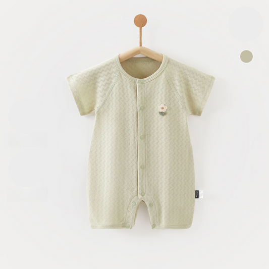 100% Cotton Short Sleeve Snap-Up Romper - Green - Organic Cotton Clubs