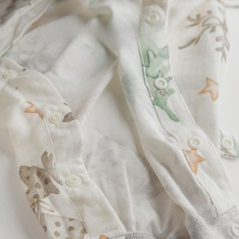 Organic Cotton Muslin Long Sleeve Sleepsuit Summer -  Maple Leaves