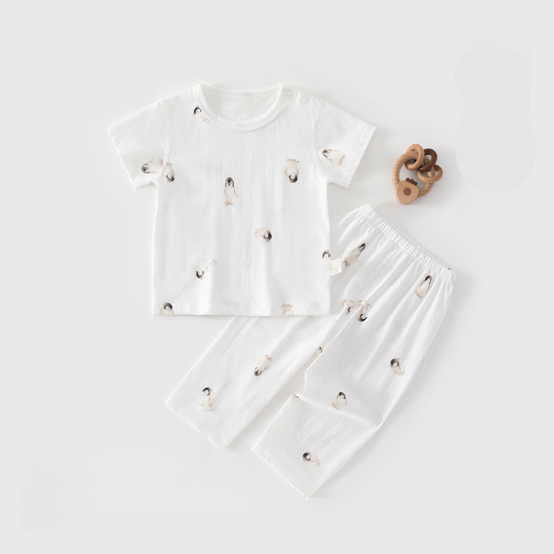 100% Cotton Short Sleeve Top & Pants Set - Pebble Penguin - Organic Cotton Clubs