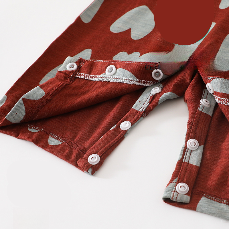 Cotton & Bamboo Muslin Short Sleeve Snap-Up Romper - Red Heary - Organic Cotton Clubs