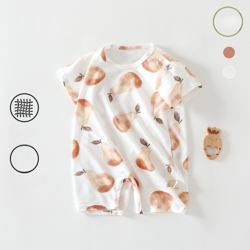 100% Cotton Short Sleeve Snap-Up Romper - Pears - Organic Cotton Clubs