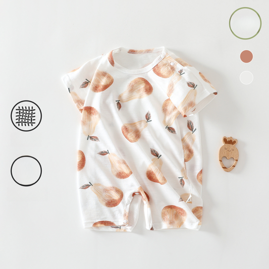 100% Cotton Short Sleeve Snap-Up Romper - Pears - Organic Cotton Clubs
