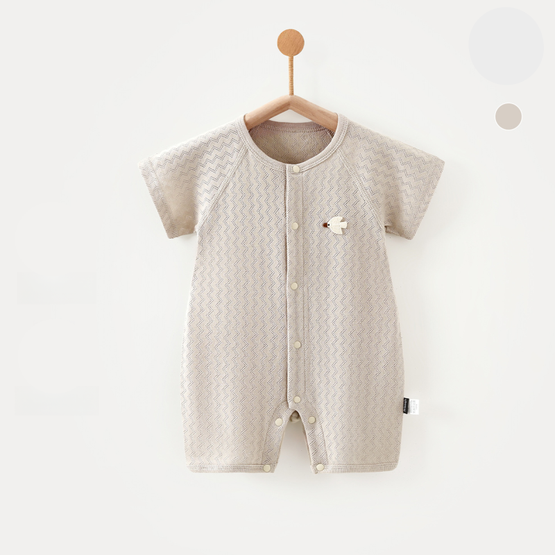 100% Cotton Short Sleeve Snap-Up Romper - Oatmeal - Organic Cotton Clubs