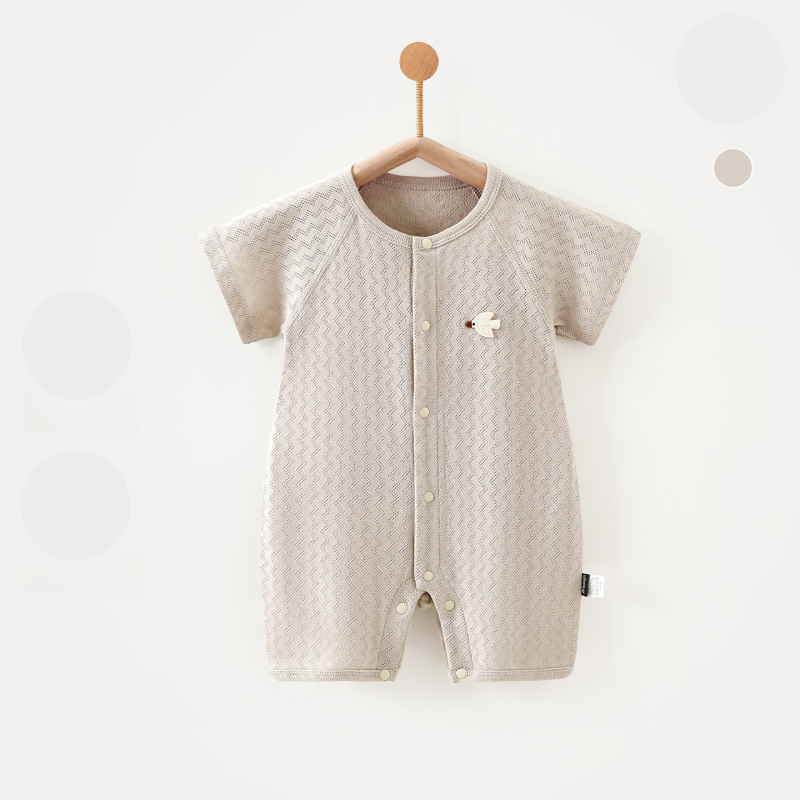 100% Cotton Short Sleeve Snap-Up Romper - Oatmeal - Organic Cotton Clubs