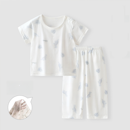100% Cotton Short Sleeve Top & Pants Set - Leafy Dino - Organic Cotton Clubs