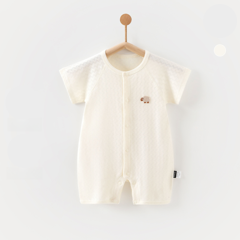 100% Cotton Short Sleeve Snap-Up Romper - White - Organic Cotton Clubs