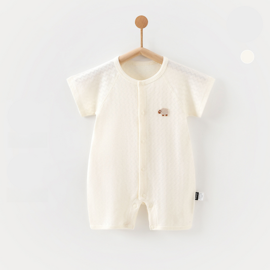 100% Cotton Short Sleeve Snap-Up Romper - White - Organic Cotton Clubs