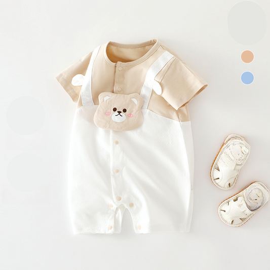 100% Cotton Short Sleeve Mesh Romper - Brown Bear - Organic Cotton Clubs