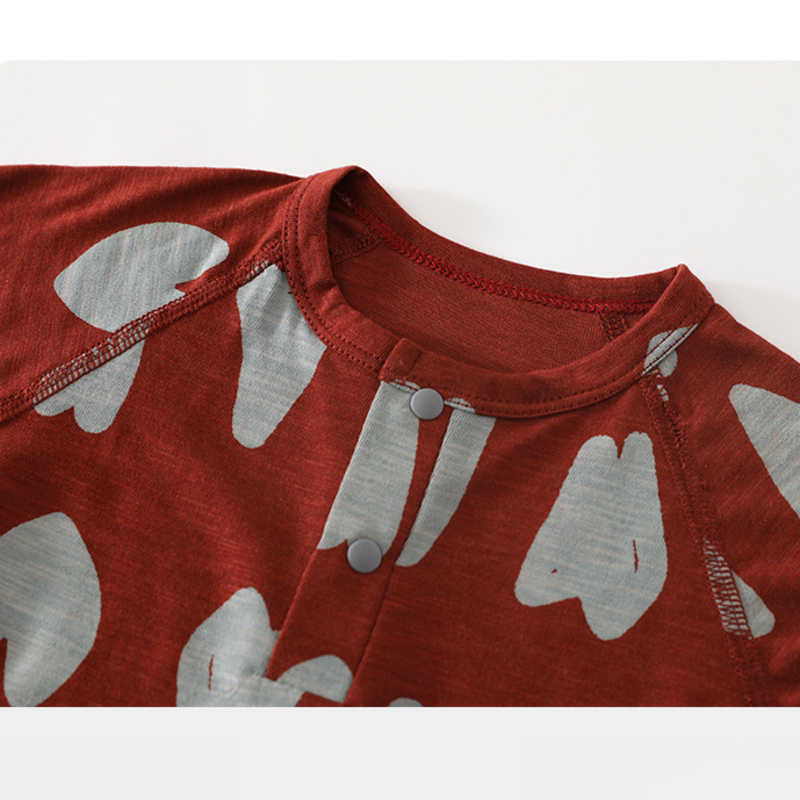Cotton & Bamboo Muslin Short Sleeve Snap-Up Romper - Red Heary - Organic Cotton Clubs
