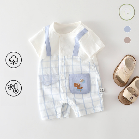 100% Cotton Short Sleeve Mesh Romper - Summer Blue & Dinosaur - Organic Cotton Clubs