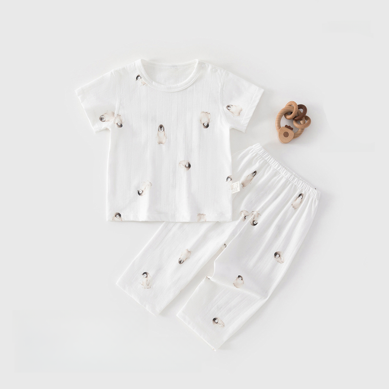 100% Cotton Short Sleeve Top & Pants Set - Pebble Penguin - Organic Cotton Clubs