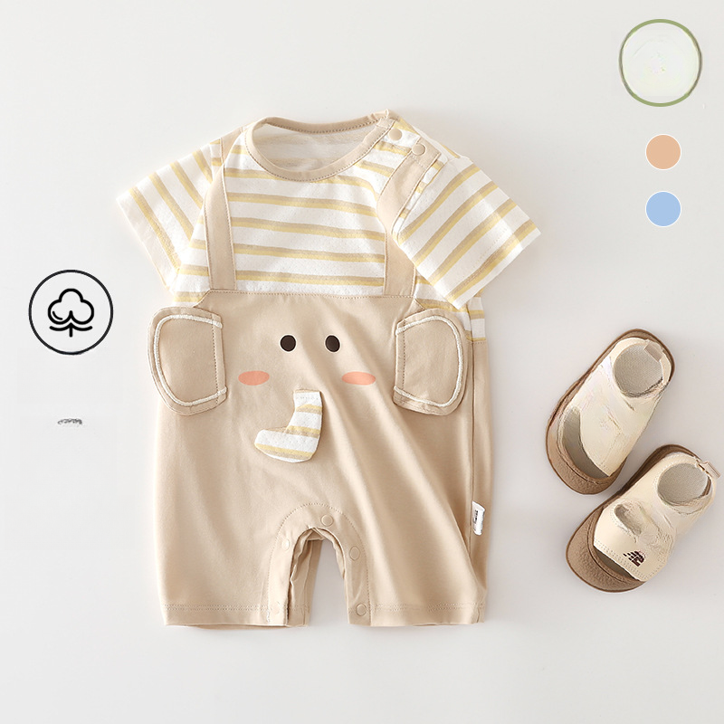 100% Cotton Short Sleeve Mesh Romper - Beige Elephant - Organic Cotton Clubs