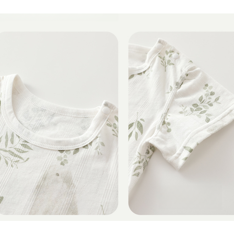 100% Cotton Short Sleeve Top & Pants Set - Leafy Dino - Organic Cotton Clubs