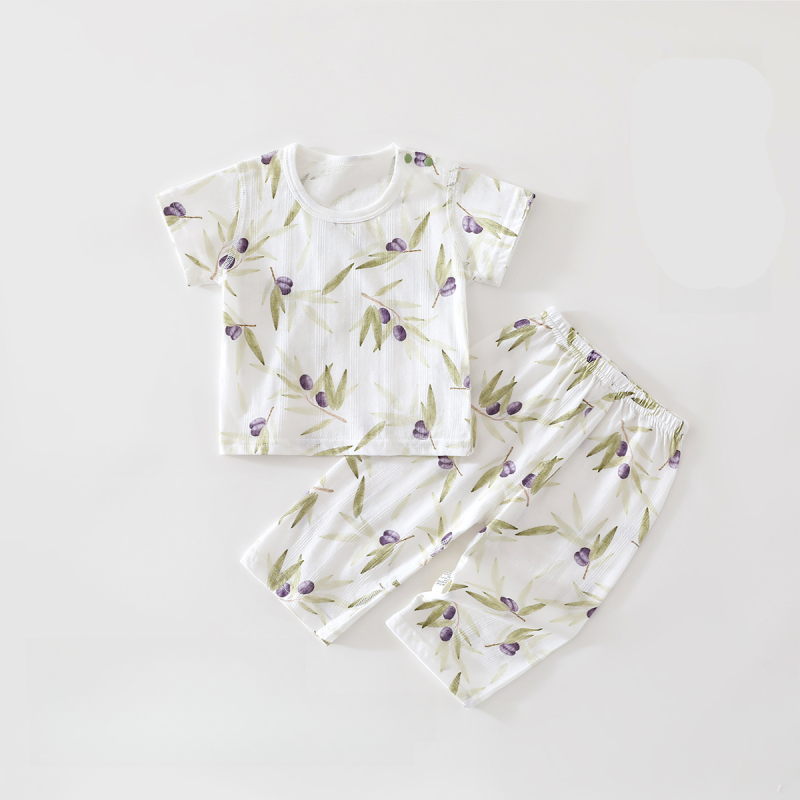 100% Cotton Short Sleeve Top & Pants Set - Olive Grove - Organic Cotton Clubs