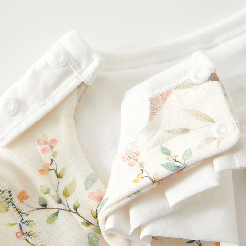 100% Cotton Long Sleeve Snap-Up Romper - Yellow Spring Leaves - Organic Cotton Clubs
