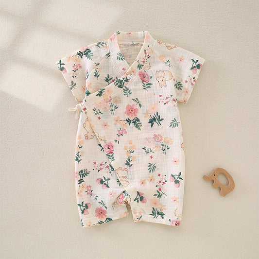 100% Cotton Muslin Short Sleeve Romper -  Flowers