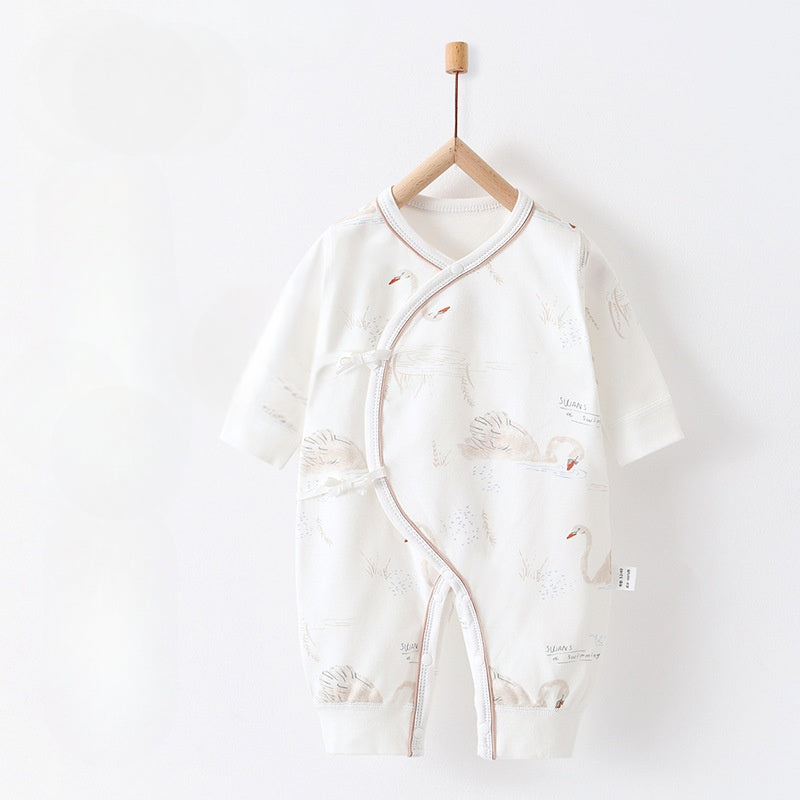 100% Cotton Long Sleeve Romper -  Green Leave