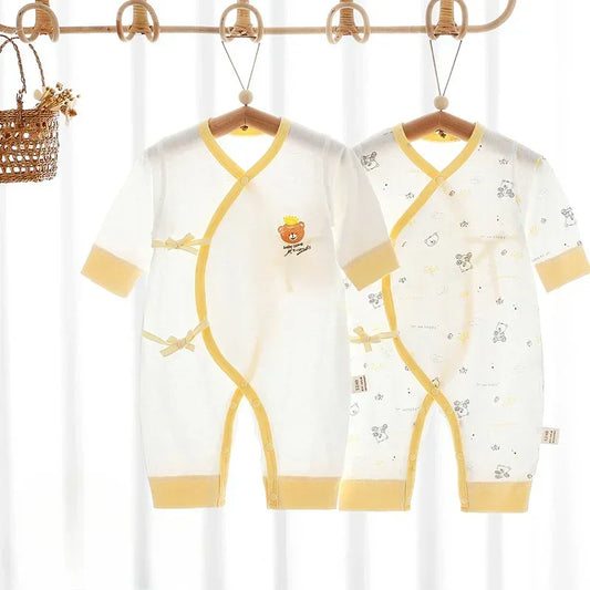 [2-Piece Set] 100% Cotton Long Sleeve Romper - Yellow Bear - Organic Cotton Clubs
