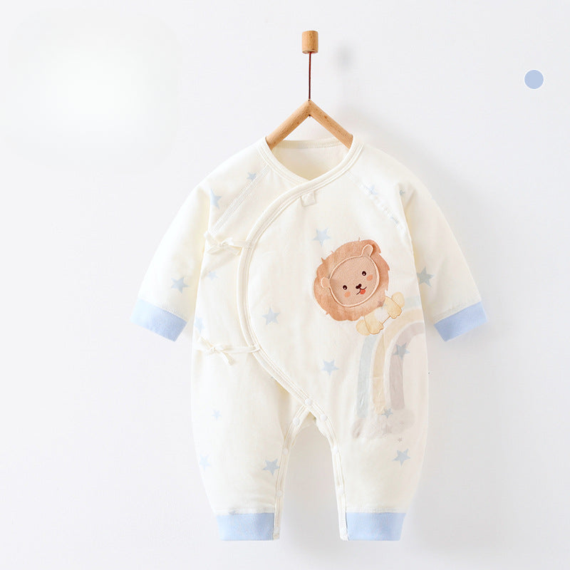 100% Cotton Long Sleeve Quilted Romper - Green Lion