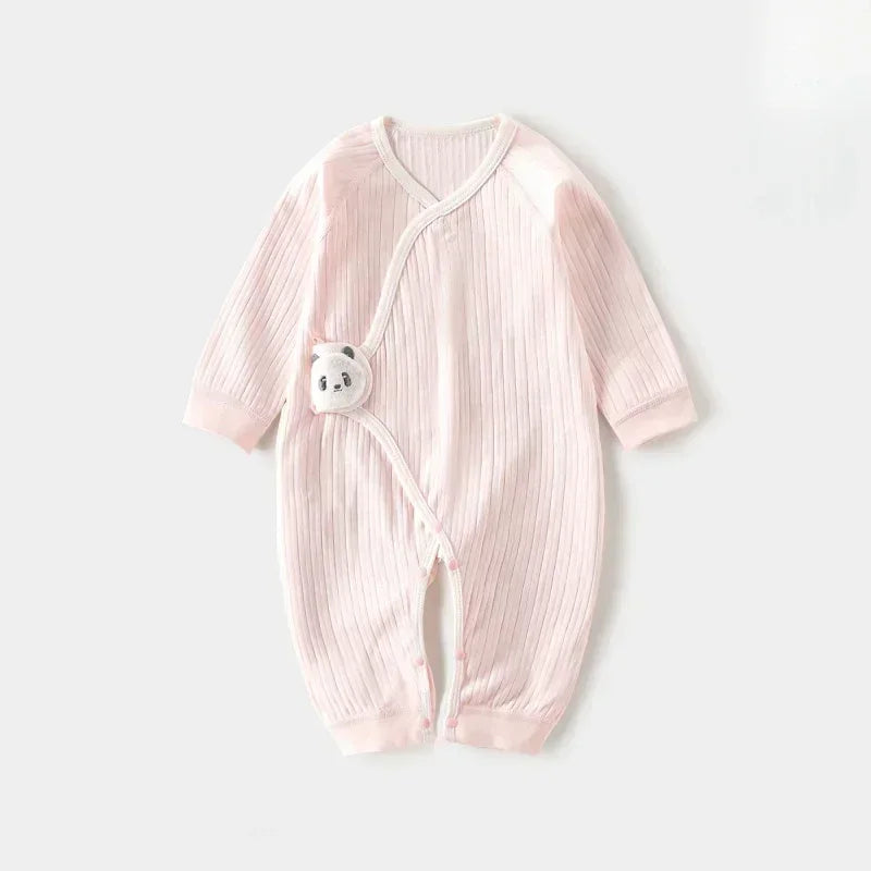 100% Cotton Long Sleeve Romper with Velcro Closure - White Panda - Organic Cotton Clubs
