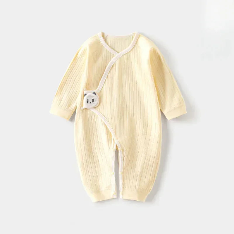 100% Cotton Long Sleeve Romper with Velcro Closure - White Panda - Organic Cotton Clubs
