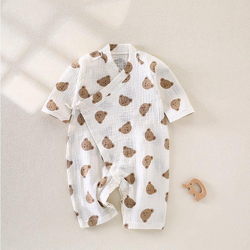 100% Cotton Muslin Long Sleeve Romper - Brown Bear - Organic Cotton Clubs