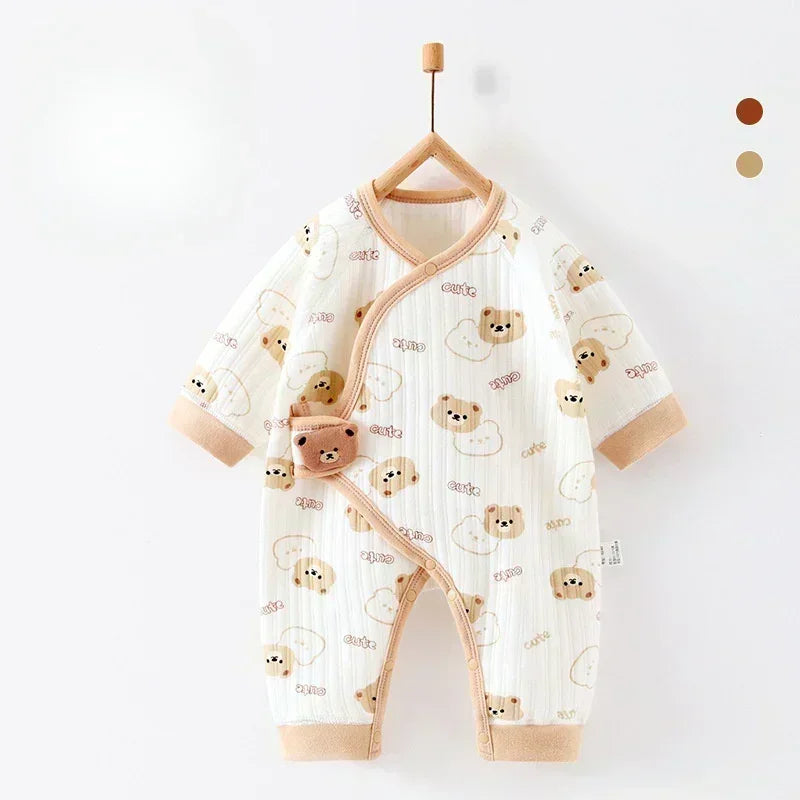 100% Cotton Warm Long Sleeve Romper with Velcro Closure - Bear - Organic Cotton Clubs
