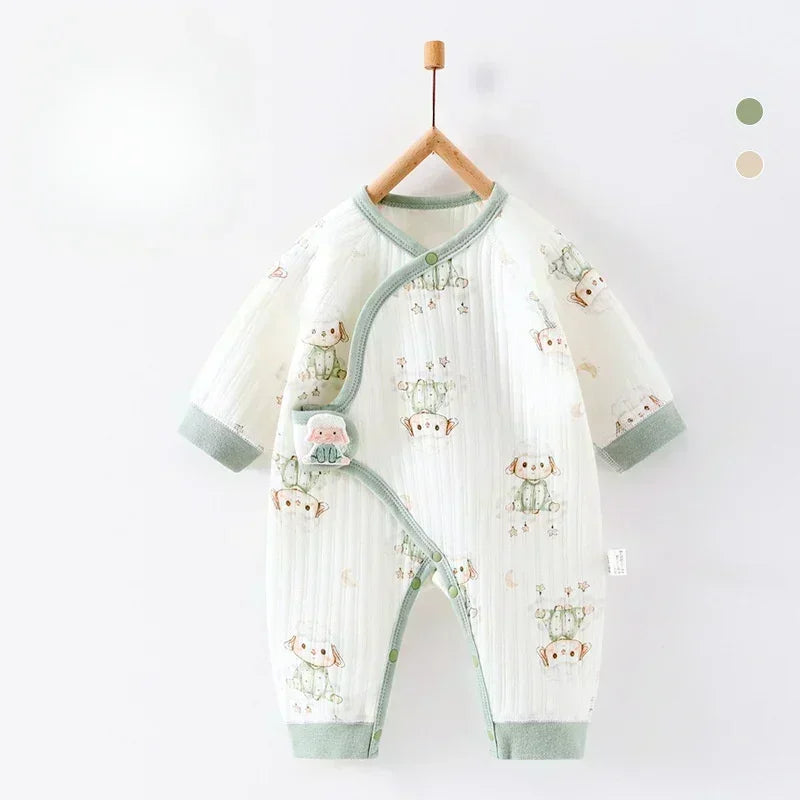 100% Cotton Warm Long Sleeve Romper with Velcro Closure - Bear - Organic Cotton Clubs