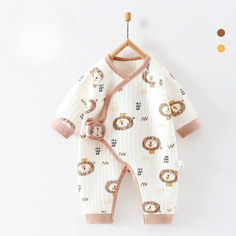 100% Cotton Warm Long Sleeve Romper with Velcro Closure - Bear - Organic Cotton Clubs