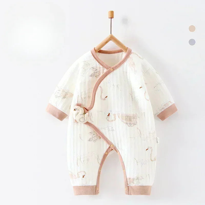 100% Cotton Warm Long Sleeve Romper with Velcro Closure - Bear - Organic Cotton Clubs