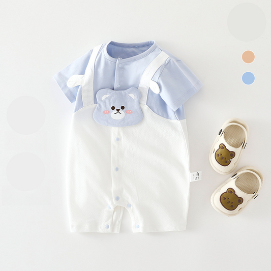 100% Cotton Short Sleeve Mesh Romper - Blue Bear - Organic Cotton Clubs