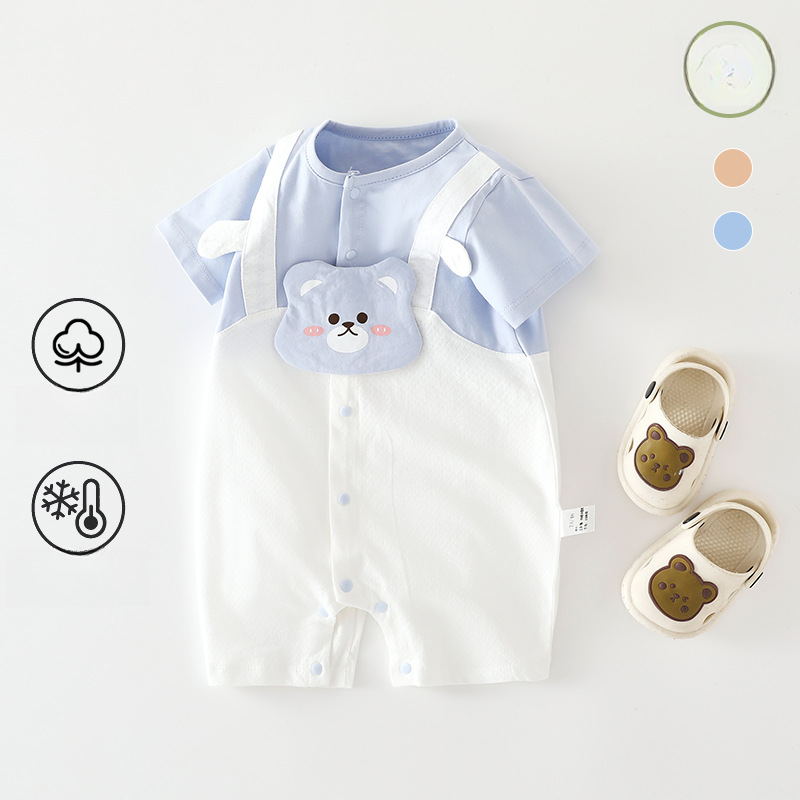 100% Cotton Short Sleeve Mesh Romper - Blue Bear - Organic Cotton Clubs
