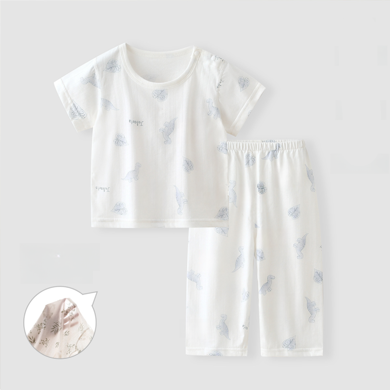100% Cotton Short Sleeve Top & Pants Set - Leafy Dino - Organic Cotton Clubs