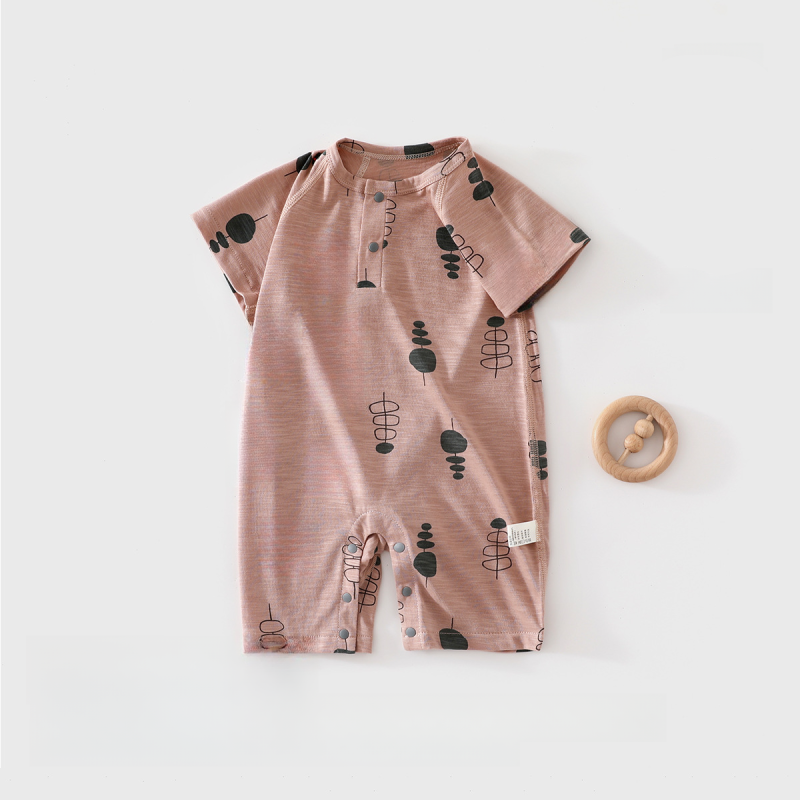 Cotton & Bamboo Muslin Short Sleeve Snap-Up Romper - Tiny Tree - Organic Cotton Clubs
